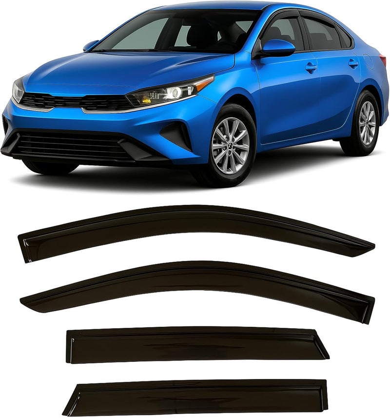 Optimal Co 2019-2024 Tape-on Rain Guards for Kia Forte Side Window Deflector Visors EX FE GT LINE LXS Durable Tinted Vent Shade 2020 2021 2022 2023 - Image 1